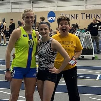 DeltaBoysTrack's tweet image. Coach Dye Conley is PUMPED after Olivia Bohanan PRd in the 1600 and @NickiSoutherla1 BROKE HER OWN SCHOOL RECORD AGAIN in the 1600 AND 800 going 4:55.31 and 2:12.59 respectively. Both times are current IN #1 times!