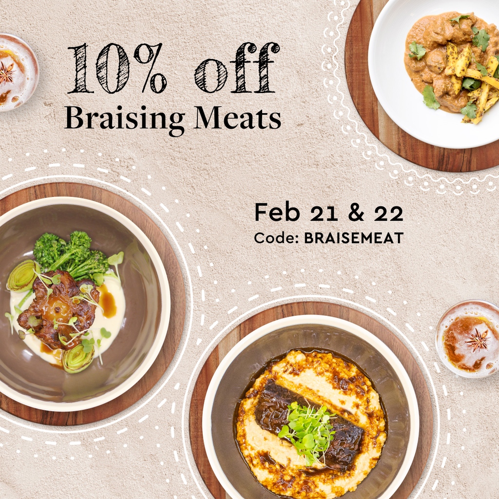 Buy the best cuts for #braising on sale now for 🔟% off. You can get short ribs, shoulders, shanks &amp; more! 

#Sale prices are valid February 21st - 22nd with code BRAISEMEAT. 

#Shop now: bit.ly/3Ivko8O