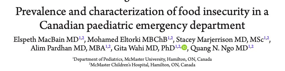 Thrilled to see our work on #foodsecurity <a href="/mch_childrens/">McMaster Children's Hospital</a> ER in print <a href="/CanPaedSociety/">Canadian Paediatric Society</a> journal! Great work @elliemacbain and our team <a href="/gitawahi/">Gita Wahi</a> <a href="/AlimPardhan/">Alim Pardhan</a> Drs. Eltorki &amp; Ngo!  
academic.oup.com/pch/advance-ar…

<a href="/macpeds/">MacPedsSurgery</a> <a href="/McMasterU/">McMaster University</a> <a href="/McMasterPGME/">McMaster University, PGME</a> <a href="/MIHE_Research/">McMaster Institute for Health Equity</a> <a href="/HEI_mcmaster/">HEI</a>