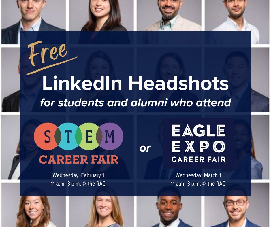 If you attend the Eagle Expo Career Fair, you can get a professional headshot taken for FREE! 📸

📅 Wednesday, March 1 
⏰ 11 a.m.-3 p.m. 
📍 RAC, Statesboro Campus