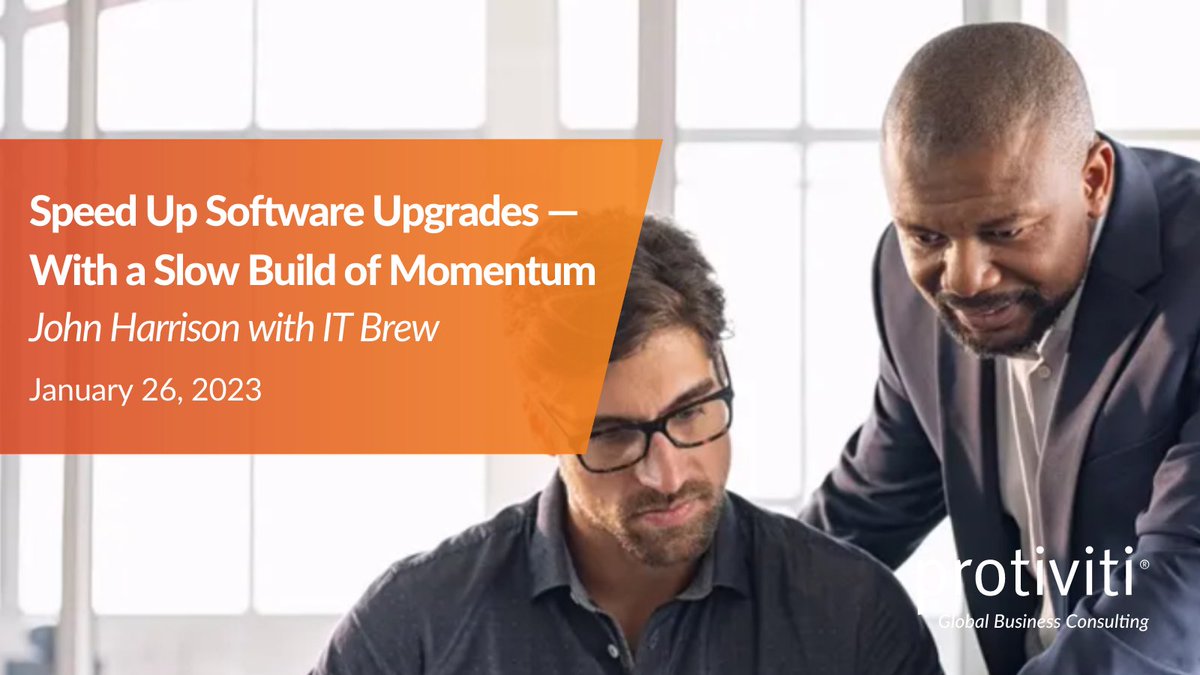 Protiviti's tweet image. A key to upgrading #software: Get the conversation going. Read #ITBrew to see why #ProtivitiTech&apos;s John Harrison says discussions let the applications team better understand business priorities and consider updated solutions that support those objectives. ow.ly/mm0t50MXnaq