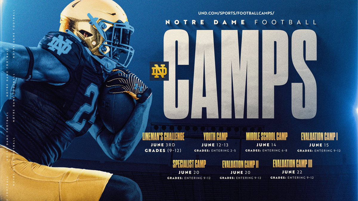 ☘️ 2023 camps 🔜

🏈 und.com/sports/footbal… 

#GoIrish
