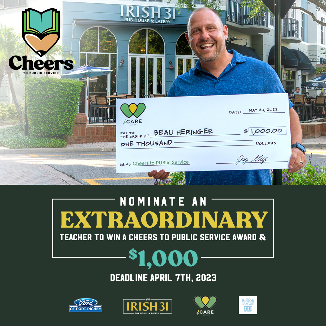 WHO WILL YOU NOMINATE? Irish 31 is now accepting nominations for its 6th Annual #CheerstoPUBlicService awards. Twenty-five local educators will receive $1,000 plus other gifts.

To nominate an extraordinary teacher, visit irish31.com/cheers. The deadline is April 7.