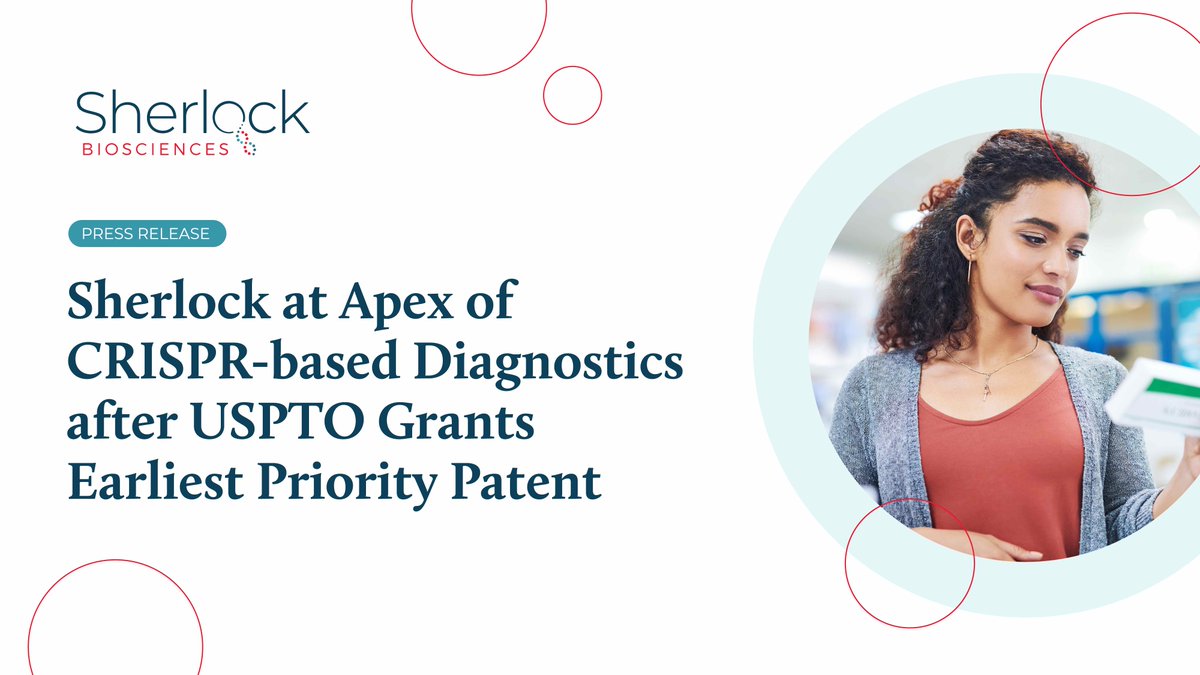Sherlock_Bio's tweet image. Today’s granted patent by @USPTO is an important step on our pathway to commercialization of #CRISPR-based #diagnostics. #biotech  #syntheticbiology
sherlock.bio/sherlock-at-ap…