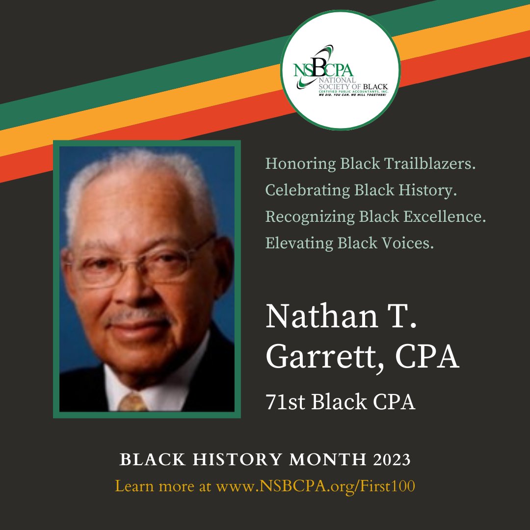nsbcpa's tweet photo. Meet Nathan Garrett, CPA, one of the 1st Black CPAs in North Carolina &amp; founder of what would eventually become the largest &amp; oldest minority-owned firm in North Carolina.

Read more about him: https://t.co/85mwOEK8mJ

#BlackHistoryMonth #First100 #BlackCPA #Trailblazer #CPA https://t.co/Wc6E8y7SnV