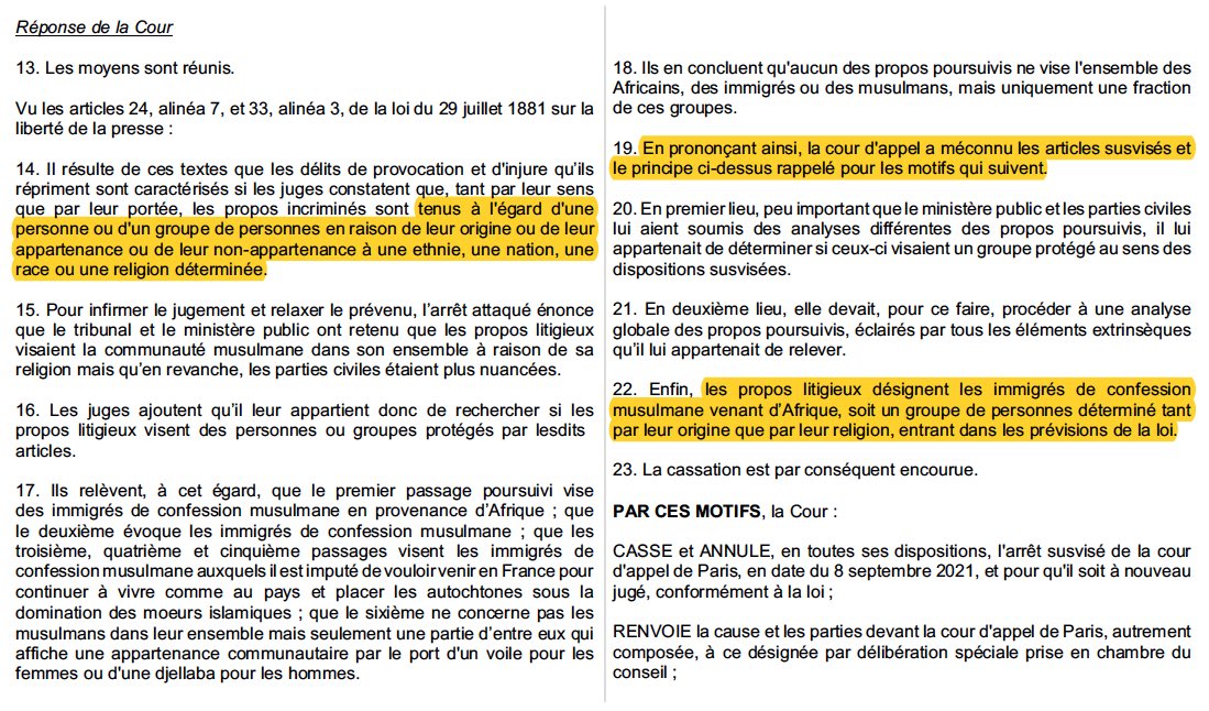 N_Hervieu's tweet photo. Provocation à la haine : La @Courdecassation annule la relaxe de @ZemmourEric.

En 2019, lors d'une "convention de la droite", il avait tenu un discours visant des immigrés "colonisateurs" ou encore une "islamisation de la rue".

Il sera donc rejugé.

=> https://t.co/groOWJBiQA https://t.co/Hf7mdGpR2t
