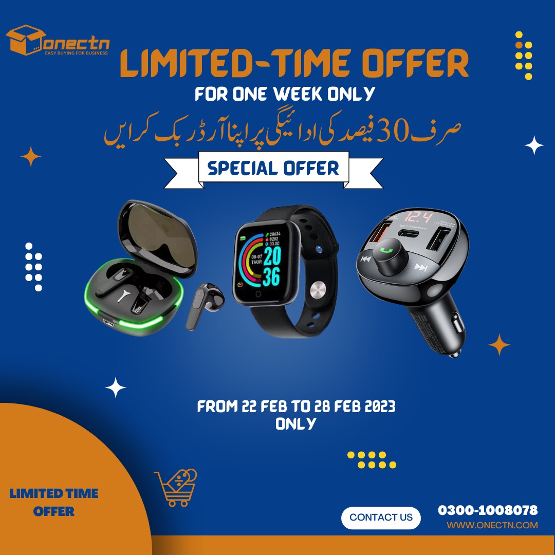 LIMITED TIME OFFER
FOR ONE WEEK ONLY
ONLY 30% DEPOSIT AND BOOK YOUR ORDER FROM ONECTN.COM 
FROM 22 FEB TO 28 FEB 2023
Order your favourit product Now: onectn.com

#onectn #sales #smartband #smartwatch #product #remax #eardots #earbuds  #bestproducts
