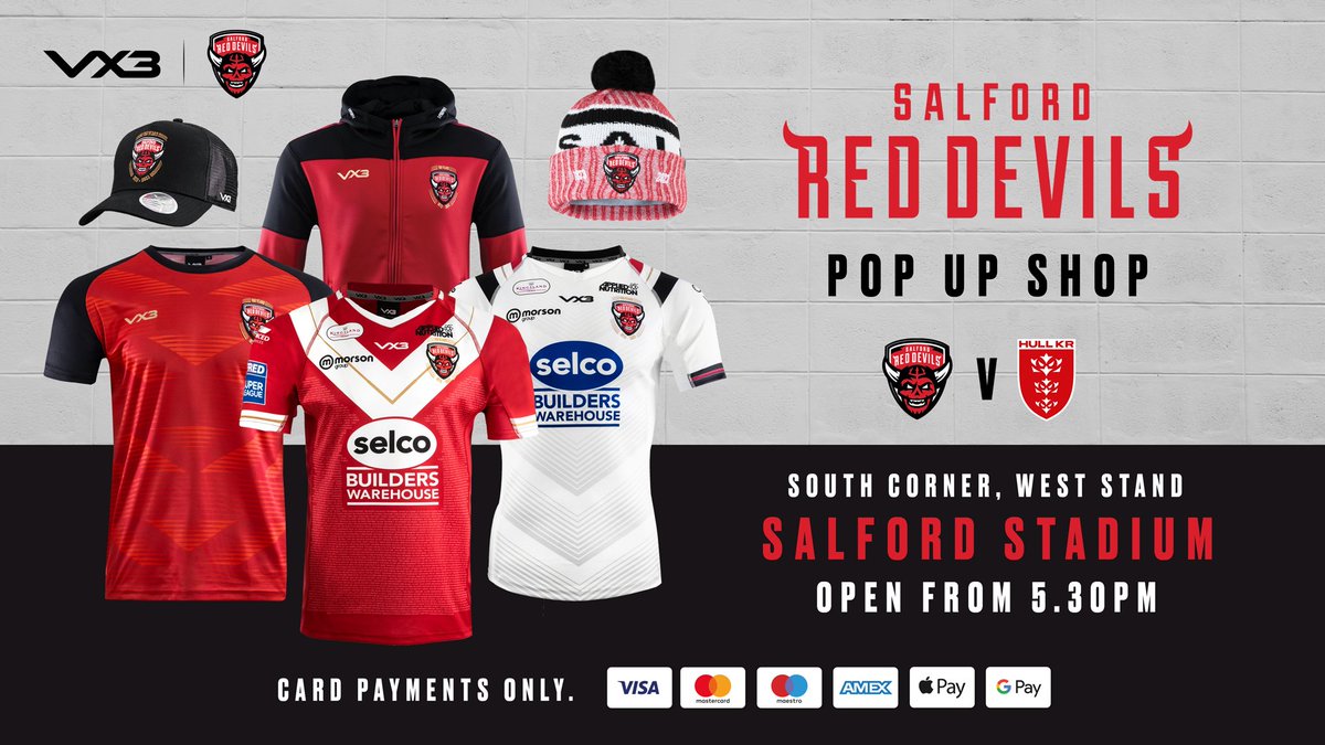 Ahead of our game against Hull KR, <a href="/VX3apparel/">VX3</a> will have a pop-up shop on Thursday, on the south corner of the West Stand!

👕 Come down and get yourself kitted out!

💪 #TogetherStronger | 🔴👹