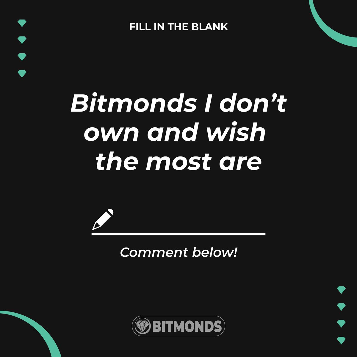 bitmonds's tweet image. Fill in the blank: Bitmonds I don&apos;t own and wish most are _____

Comment below!

bitmonds.com - #bitmonds #NFT