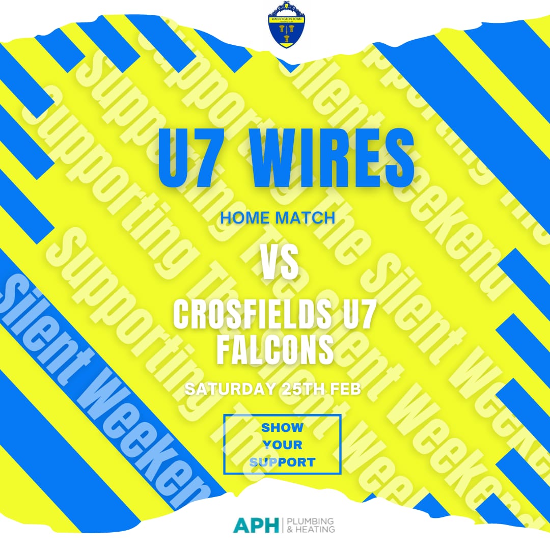 The Wires are at home again this week vs @Crosfields_JFC U7 Falcons
The club are proud to be supporting the FA's Silent Support Weekend 👏👏
#JuniorWires #WarringtonFootball #GrassrootsFootball #U7 #SilentSupportWeekend #WJFL #APHPlumbingAndHeating