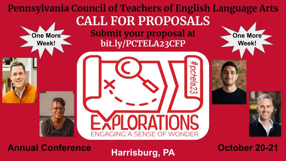 We have until March 10th to accept submissions for #PCTELA23. “Spring” ahead and get your proposal submitted! Submit to share how you teach reading, writing, speaking, or any ELA-related concept. What have you explored this year? #Explorations
Submit here: bit.ly/PCTELA23CFP