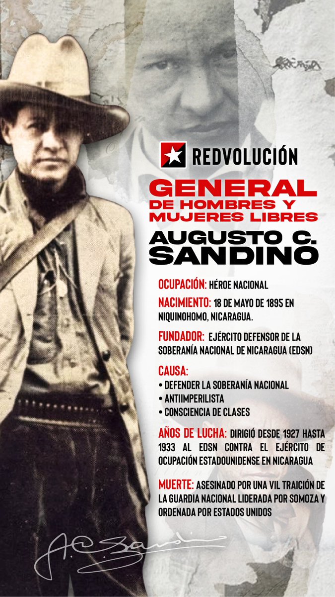 Un 21 de febrero 1934 fallece nuestro héroe inmortal Augusto C Sandino
#SandinoPatriayLibertad #Nicaragua <a href="/SinOrgaNoHayAcc/">UVE Miguel Bonilla</a> <a href="/MariLuzAgui14/">Luz Aguirre</a> @Chepe_RamosM <a href="/lfslnvb2017/">LUIS ALFONSO VASQUEZ</a>