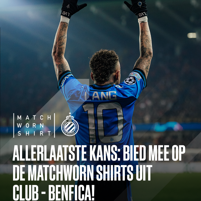 ClubBrugge's tweet photo. Last call! ☎️
Bied mee op de allerlaatste dag van de veiling & kom in het bezit van één van de matchworn shirts uit Club - Benfica! 👕 #UCL #CLUSLB
@MatchWornShirt