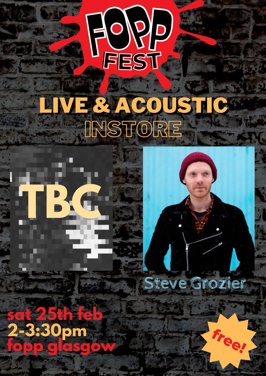 FoppGlasgowU's tweet photo. Sadly due to scheduling conflicts, @FlewTheArrow won't be able to perform at #FOPPFEST this Saturday but we're sorting a replacement!
@Stevegrozier will perform as scheduled at 2pm so make sure and come on down for some fantastic free live music!
#gettofopp #fopp #glasgow https://t.co/evEtTwrJfC