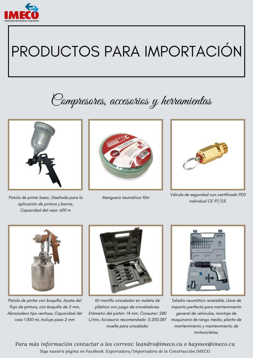 ImecoCuba's tweet photo. ¿Sabe usted que puede importar ciertas herramientas u otros materiales sin tener que pagar fletamentos y más? 🤔.... Aquí le compartimos algunos de los productos que puede adquirir a través de nuestra Empresa.
.
.
.
#IMECO #JuntosVamosMasLejos https://t.co/1UsJcYcOsV