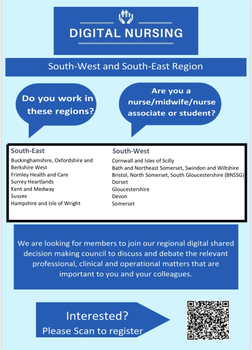 Hey #digitalnursing/#digitalmidwives folk 👋 Call for members to the South West Digital Shared Decision Making Council ⬇️ #SDMC #DMarmy