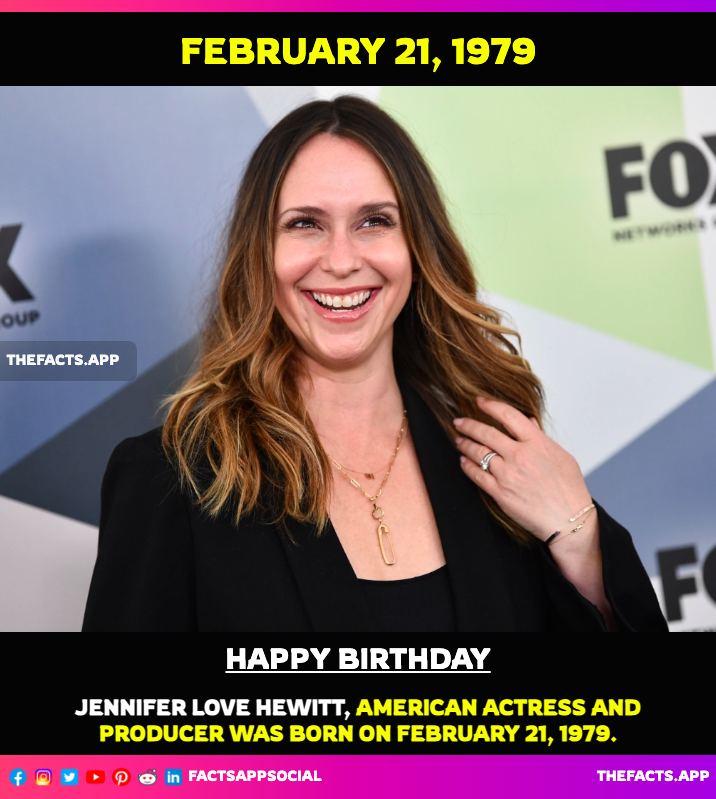 factsappsocial's tweet photo. #OnThisDay #DidYouKnow #JenniferLoveHewitt (@TheReal_Jlh), American actress and producer was born on February 21, 1979. notable films include #Heartbreakers, #TheTuxedo. Please Like,Follow and Retweet. #PupsAlone

https://t.co/i3CZKEODgE https://t.co/0tLzYeUkBO