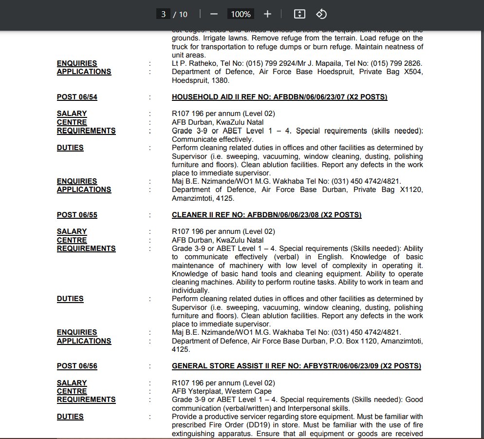 GoSETA_SA's tweet photo. DEPARTMENT OF DEFENCE HAS 35 VACANCIES APPLY TODAY (Min Grade 3/Abet or higher)
=
Location: All provinces
All posts link below:
-
Application/Full details link: https://t.co/UCnWlK0tkt
CLOSING DATE : 10 March 2023
NOTE : Applications must be submitted on the prescribed form Z83 https://t.co/z85d5IMEqa