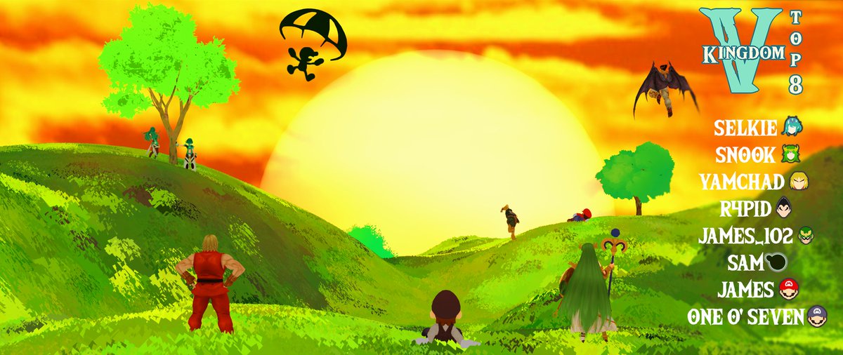 IrelandSSB's tweet image. TOP 8's for Ultimate, Melee, Strive &amp;amp; +R at Kingdom V!

Congratulations to @_selkiesong, @_Phendrana_, @Alumento &amp;amp; @Blekhy1 on their wins!

Thank you to @ItsSolarBTW for the Ultimate Graphic &amp;amp; @zombi_eb / @SkyPlaysShotos for the other 3!