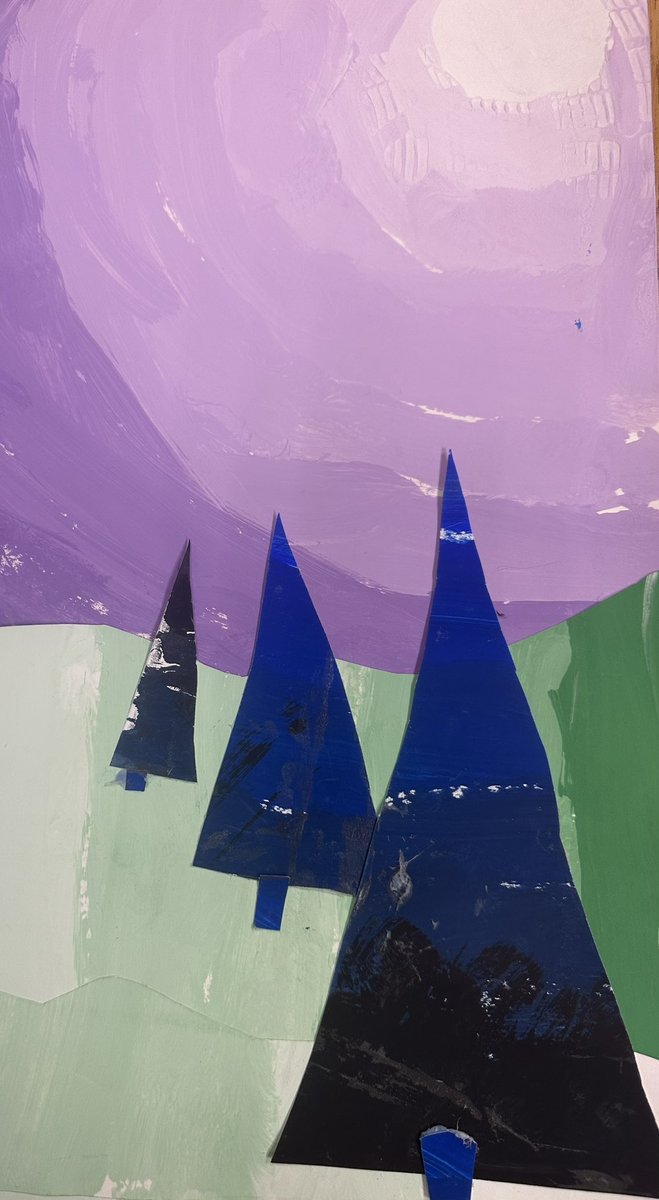 MrsRolf_ART's tweet photo. In art class, kindergarteners in Mrs. Hope’s class are learning about the art element of value. After using paint to mix their own tint and shade papers students created these cool colored collage value landscapes. Great job! #kenstoninspired #tesart #kindergartenart https://t.co/dqZLYUWLSE