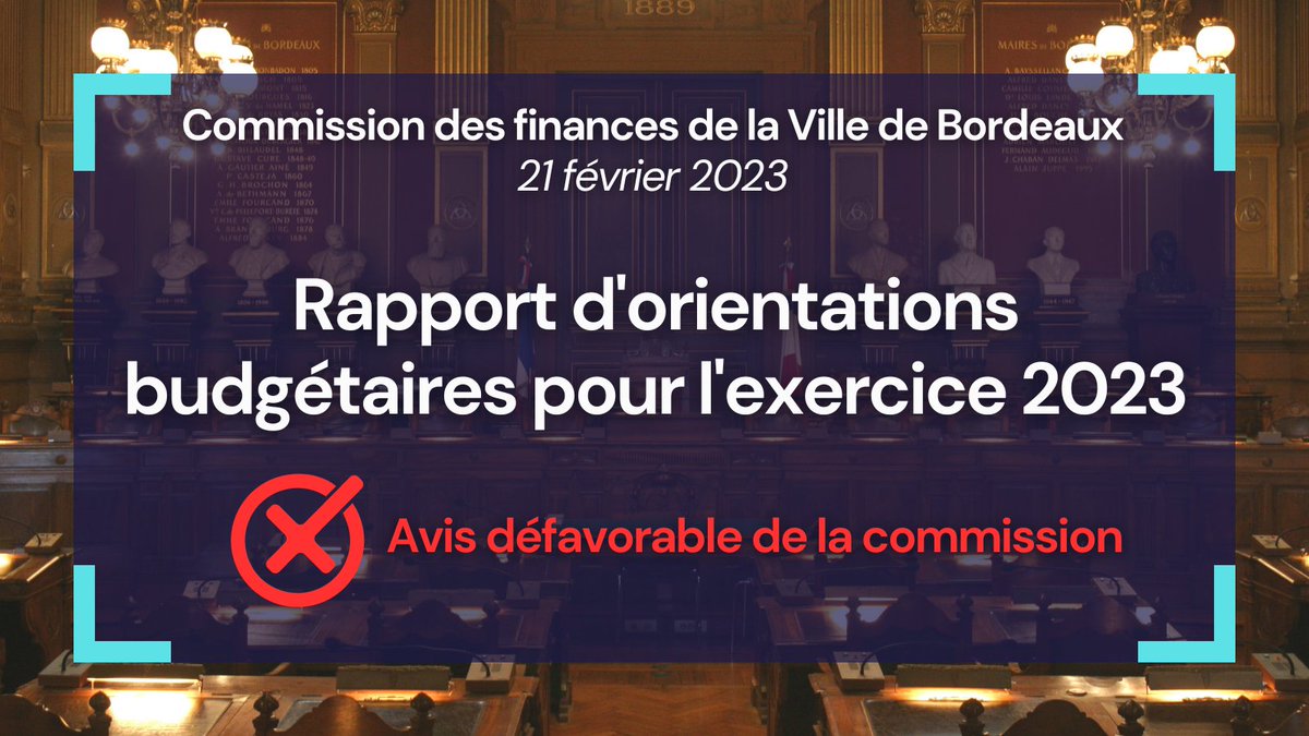 BdxEnsemble's tweet photo. ❌ Ce soir, la commission des finances de la Ville de #Bordeaux réunie sous la présidence de @MarikFetouh a émis un avis DEFAVORABLE sur les orientations budgétaires qui prévoient une hausse des impôts.

✅ Boucler le budget sans hausse d'impôts, c'est possible ! https://t.co/qZHqzXN1YR
