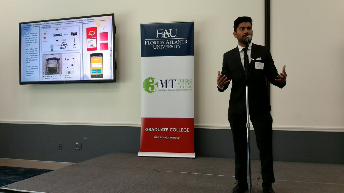 Sheikh Muhammad Asher Iqbal, graduate student from @FAUEngineering presenting “A healthcare wearable belt for monitoring parameters related to heart failure.” #FAU3MT #3mt #ThreeMinuteThesis #Engineering #ComputerScience #FAUGradCollege #research #scholarship