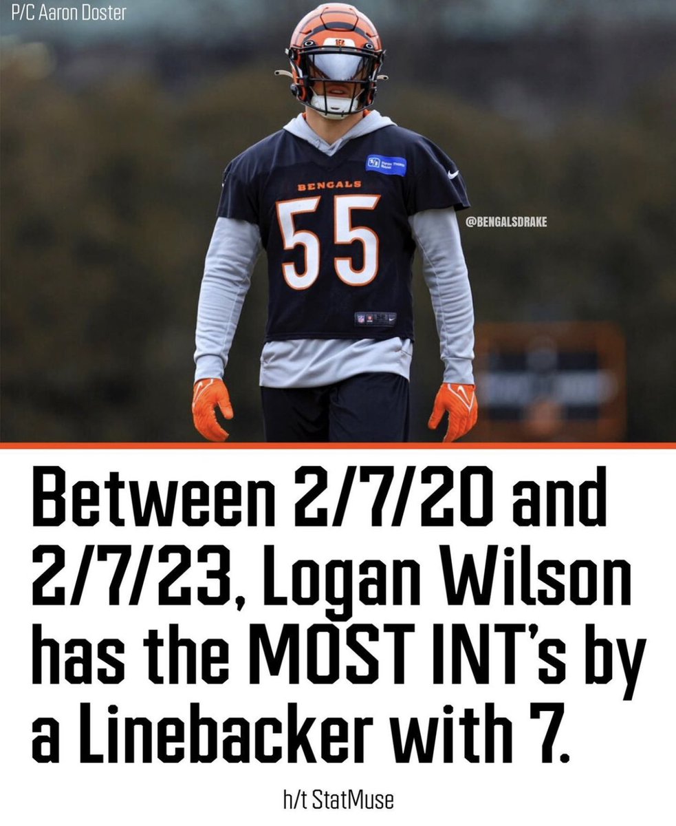 bengalsdrake's tweet photo. Logan Wilson is the best ball hawking linebacker in the NFL 💨 #Bengals https://t.co/b2mge8pqBy