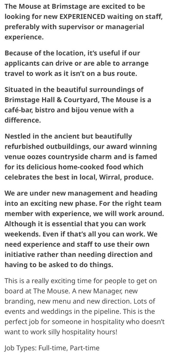 mousebrimstage's tweet photo. Chef | Supervisor | Barista | Wirral pls RT https://t.co/DKT3BIVJII