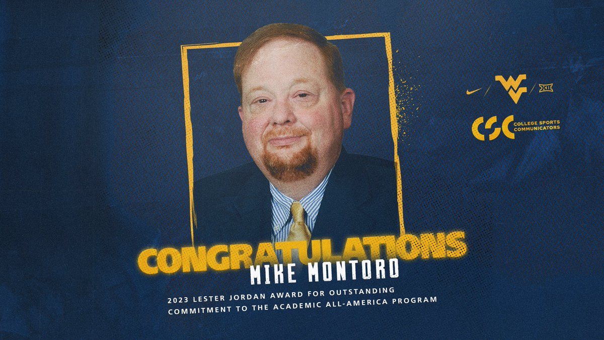 WVUSports's tweet photo. Big congrats to Assistant Athletics Director/Football Communications Mike Montoro on being named the 2023 Lester Jordan Award recipient by @CollSportsComm! 

🔗 https://t.co/SeJQ3bI2tD

#HailWV https://t.co/H8VmTgM26x