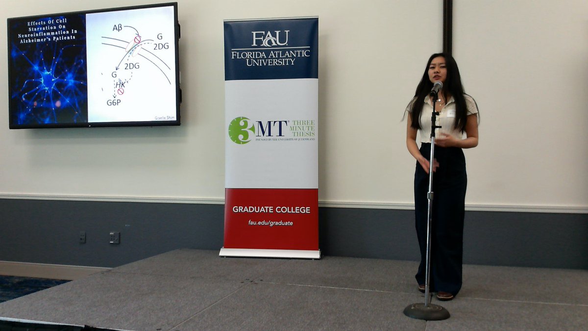 Giselle Shim, graduate student from @FAUMedSchool presenting “Effects of Cell Starvation on Neuroinflammation in Alzheimer’s Patients” #FAU3MT #3mt #ThreeMinuteThesis #medicine #biomedicalscience #FAUGradCollege #research #scholarship