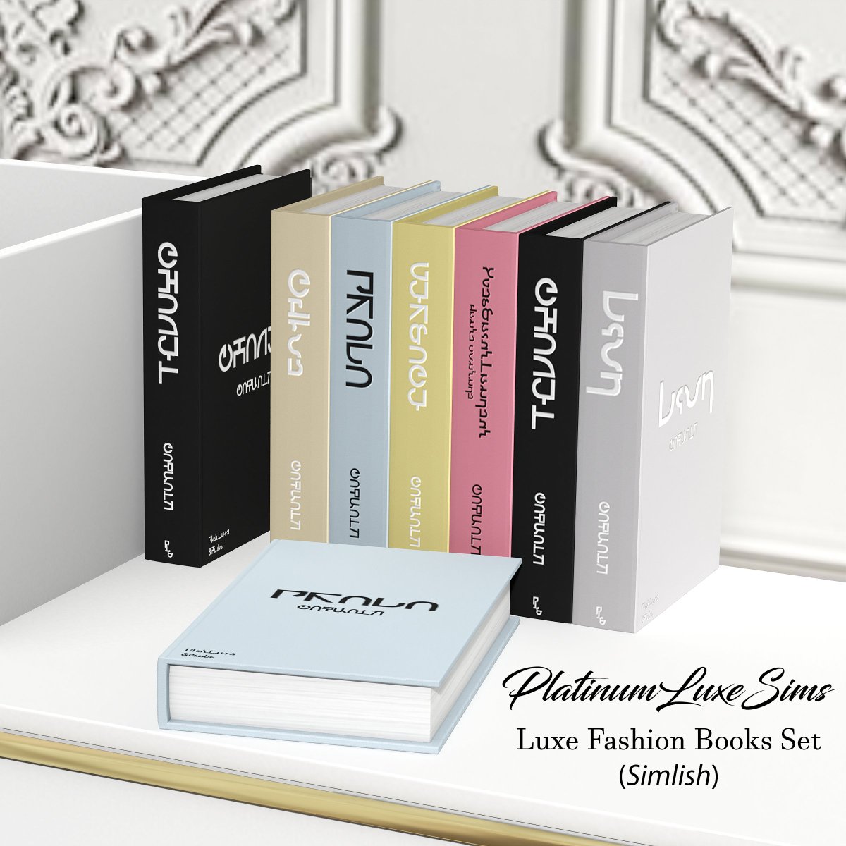 PlatLuxeSims's tweet photo. Luxe Fashion Books Set 
Simlish version free on CurseForge 👇🏼https://t.co/oMOCK5hKfH
English version early access 👇🏼
https://t.co/1Qv9haKI1y
#TheSims4 #Sims4CC #TS4CC #S4CC #TheSims4CC  #Sims4CustomContent #Sims4Clutter https://t.co/HF0STOUOuS