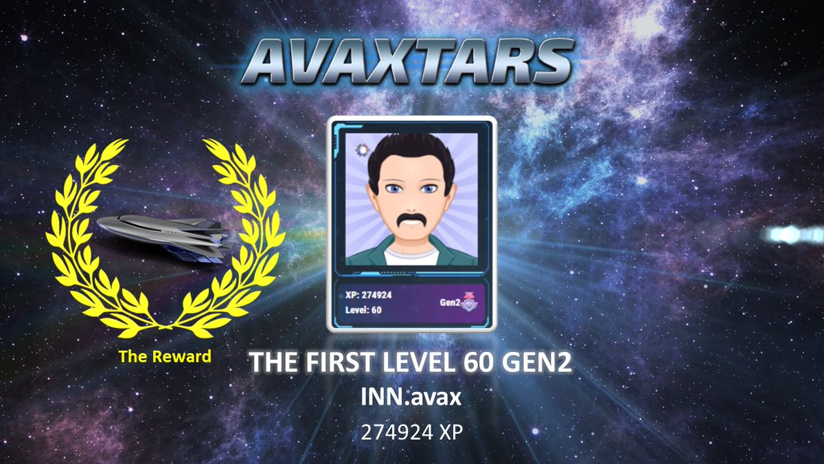 Avaxtars_Game's tweet photo. 🎉Congratulations to the first level 60 Gen2 a.k.a INN.avax
🚀 We will be glad if we honor this moment with a precious gift.
🔥A legend vehicle goes to INN!
#AVXT #Gamefi #PlayAndEarn #NFT #AVAX #Avalanche #Avaxtars #PlaytoEarn #cyberpunk https://t.co/A3dLp5Qqh3