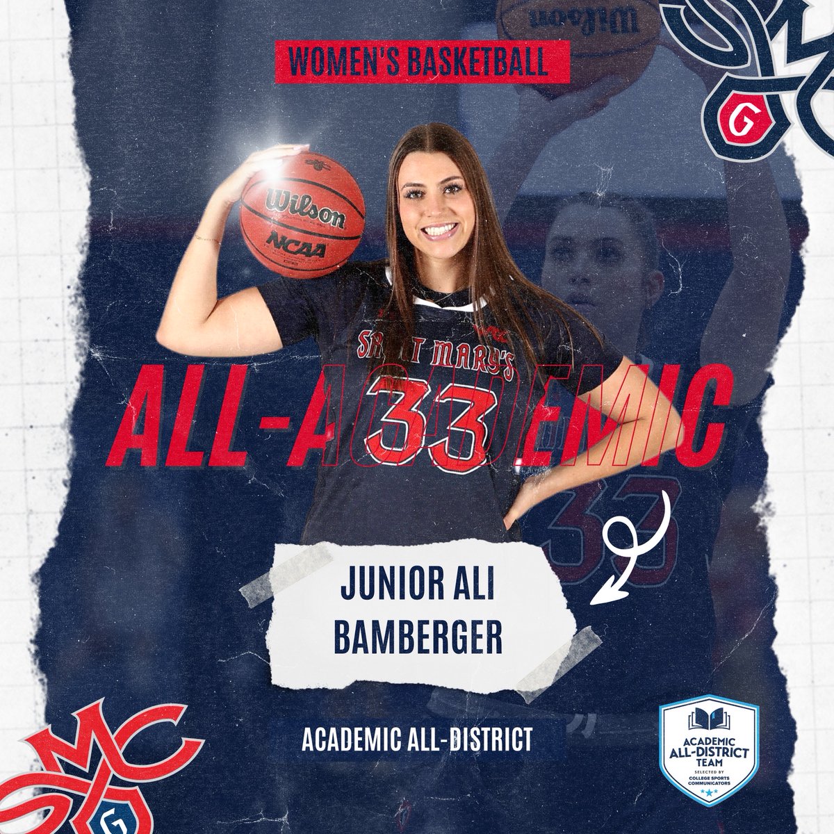 GaelsWBB's tweet photo. Three Saint Mary’s Women’s Basketball players were named to the @CollSportsComm Academic All-District Team on Tuesday, with Ali Bamberger, Tayla Dalton, and Hannah Rapp all receiving the honor! #GaelsRise 

Full story ⬇️

https://t.co/kG6i3G9ORz https://t.co/8Hfbt4hSZQ