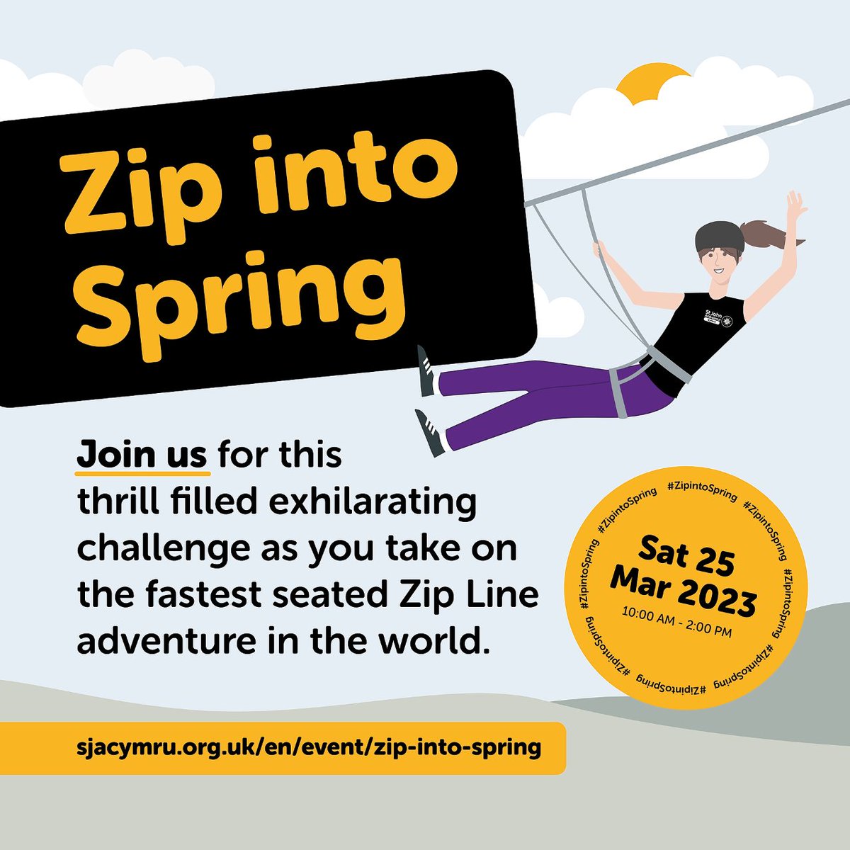 SJACymru's tweet photo. Are you and your friends looking for an exciting challenge?
We have a limited number of spaces left for our 'Zip into spring' event this March where you can save 50% on the standard participant fee.
Sign up today before time runs out https://t.co/tdwZC6TaVt
#SJACymru #TeamSJAC https://t.co/f7NBI46OaZ
