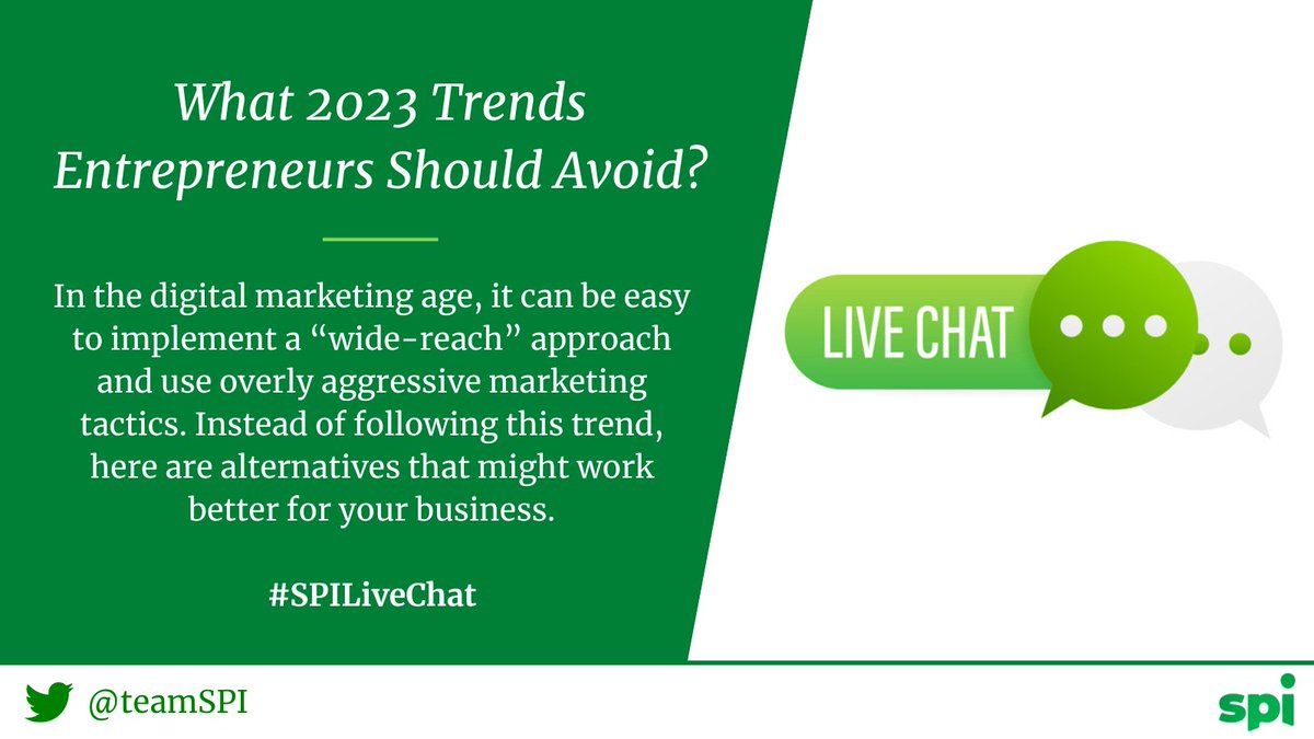 teamSPI's tweet photo. In the digital marketing age, it can be easy to implement a “wide-reach” approach and use overly aggressive marketing tactics. Instead of following this trend, here are alternatives that might work better for your business.
#SPILiveChat #tweetchat https://t.co/iesEtfCvEs