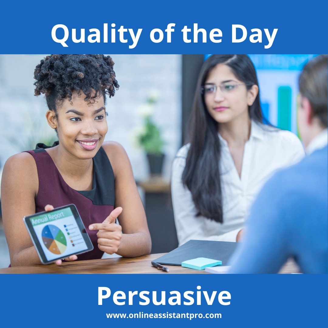 OnlineAPro's tweet photo. To lead a team and gain clients you need to be persuasive. Never stop working on your people skills and you'll see success in your business.

Give us a chance to persuade you to try Virtual Assistance! https://t.co/dMTwf9Kdie

#persuade #entrepreneur #online #business #team https://t.co/YXZ1OApWpg
