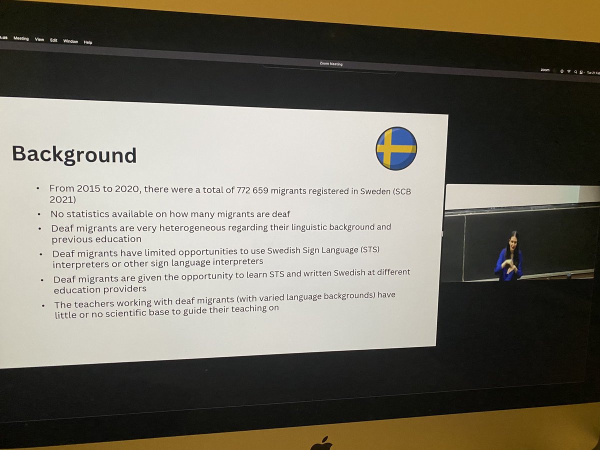 Here we go! @nkduggan offers some background on migrants in Sweden and the fact that deaf migrants are a heterogeneous group #GLAD23 #laurasadliermemoriallecture