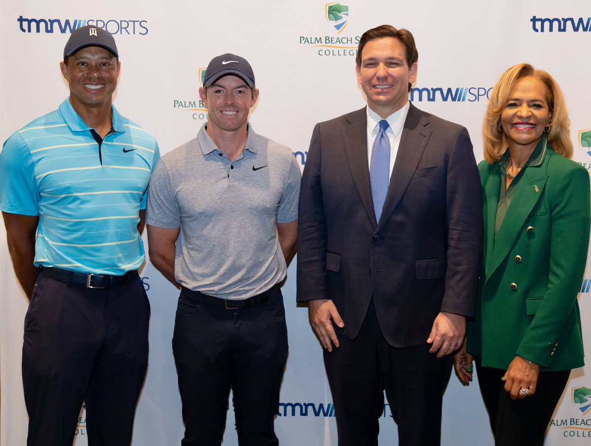 GovRonDeSantis's tweet photo. It was great to celebrate the groundbreaking of TMRW Sports' new, indoor golf venue at Palm Beach State College. This project will bring high-paying jobs &amp; internships to students at PBSC &amp; provide unique opportunities for fans to see pro players up close in an arena golf format. https://t.co/OqtBHo069h