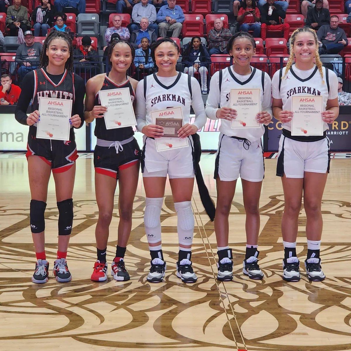 Congratulations to @SparkmanGirlsBB players @TheLoveJoy2023 (MVP), @itsss_mya, and @jaleiyaira3 on making the 7A  All Northeast Regional Tournament Team. Great Job Ladies. 
#WeAreSparkman