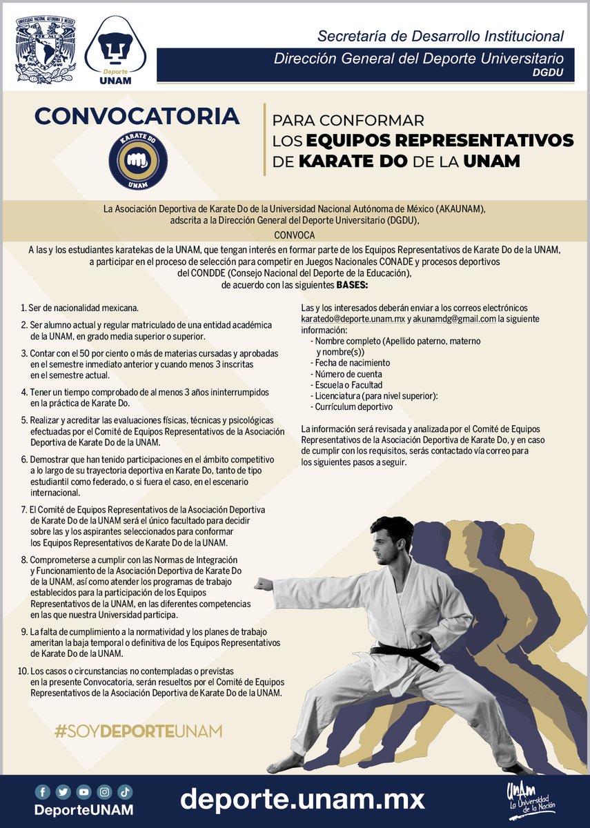 DeporteUNAM's tweet photo. 🚨Forma parte de los equipos representativos de la UNAM  🐾💥 ¡Te esperamos! 

#SoyDeporteUNAM https://t.co/cBfiFdwmk6