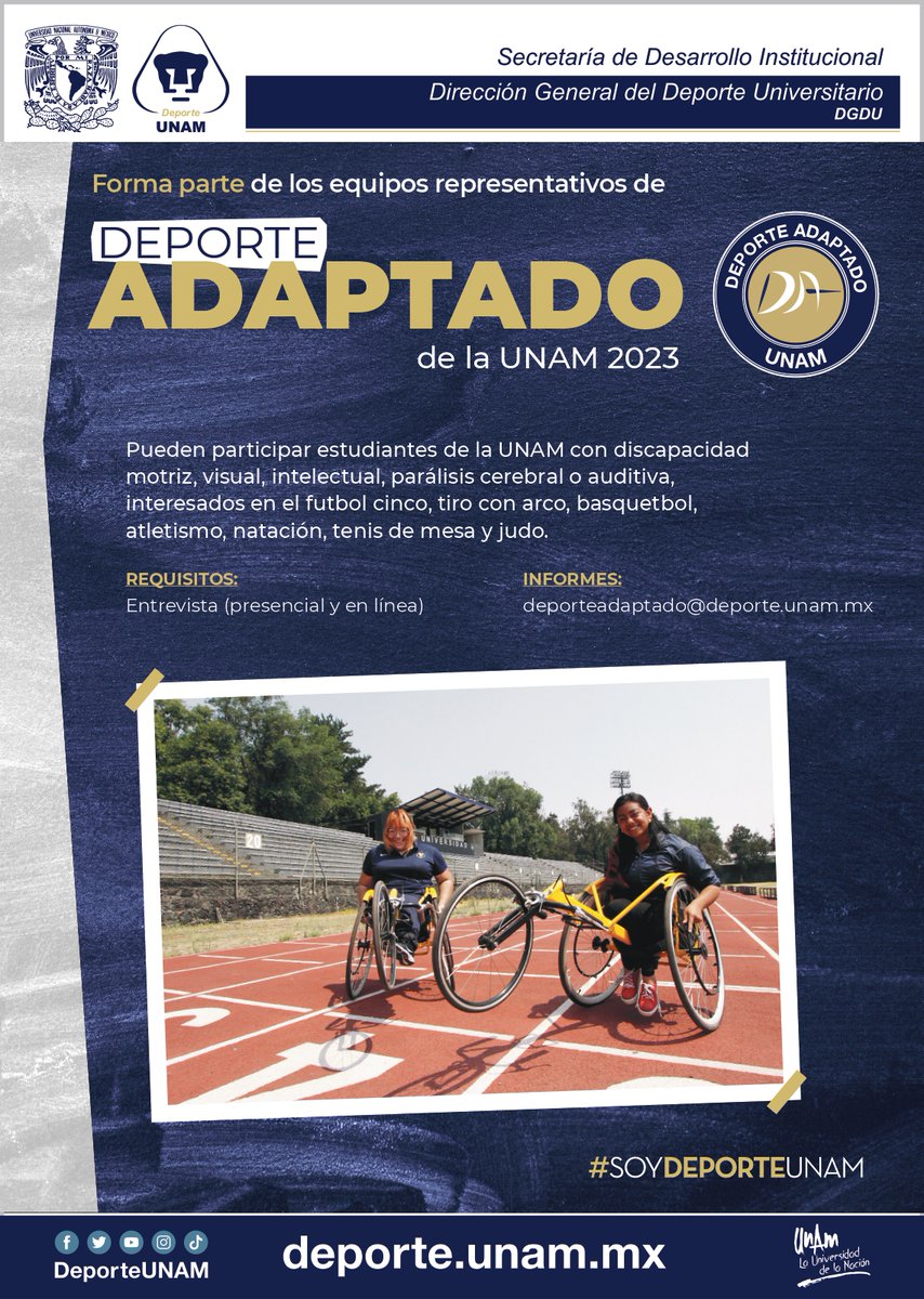 DeporteUNAM's tweet photo. 🚨Forma parte de los equipos representativos de la UNAM  🐾💥 ¡Te esperamos! 

#SoyDeporteUNAM https://t.co/cBfiFdwmk6