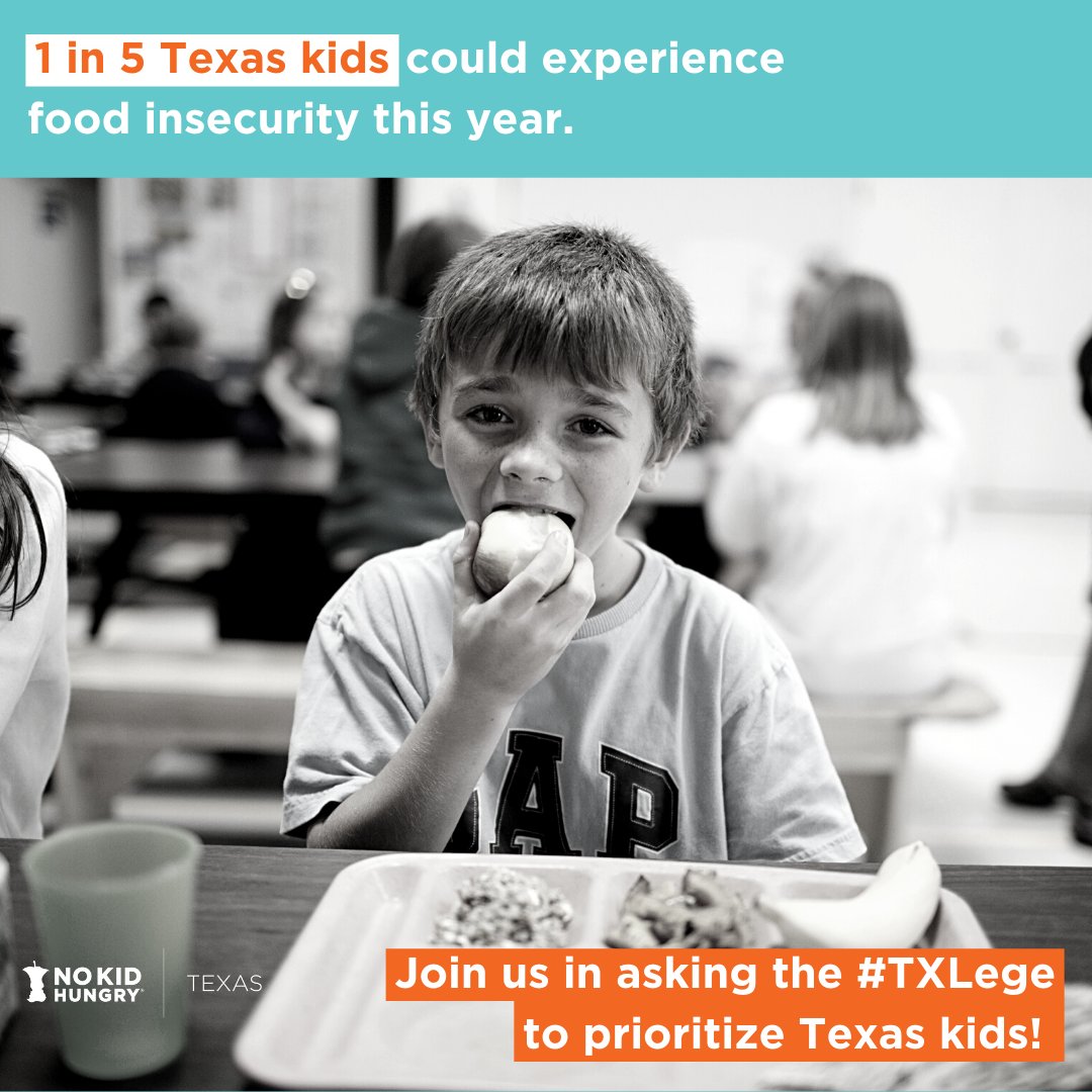nokidhungrytx's tweet photo. 1 in 5 Texas kids could experience food insecurity this year. Join us as we ask legislators to cover the cost of reduced priced meals so more than 230,000 #TXStudents can access school meals for free! #TXLege
Use this toolkit to get involved: https://t.co/npeGSR7485 https://t.co/zGJxWr6ttA