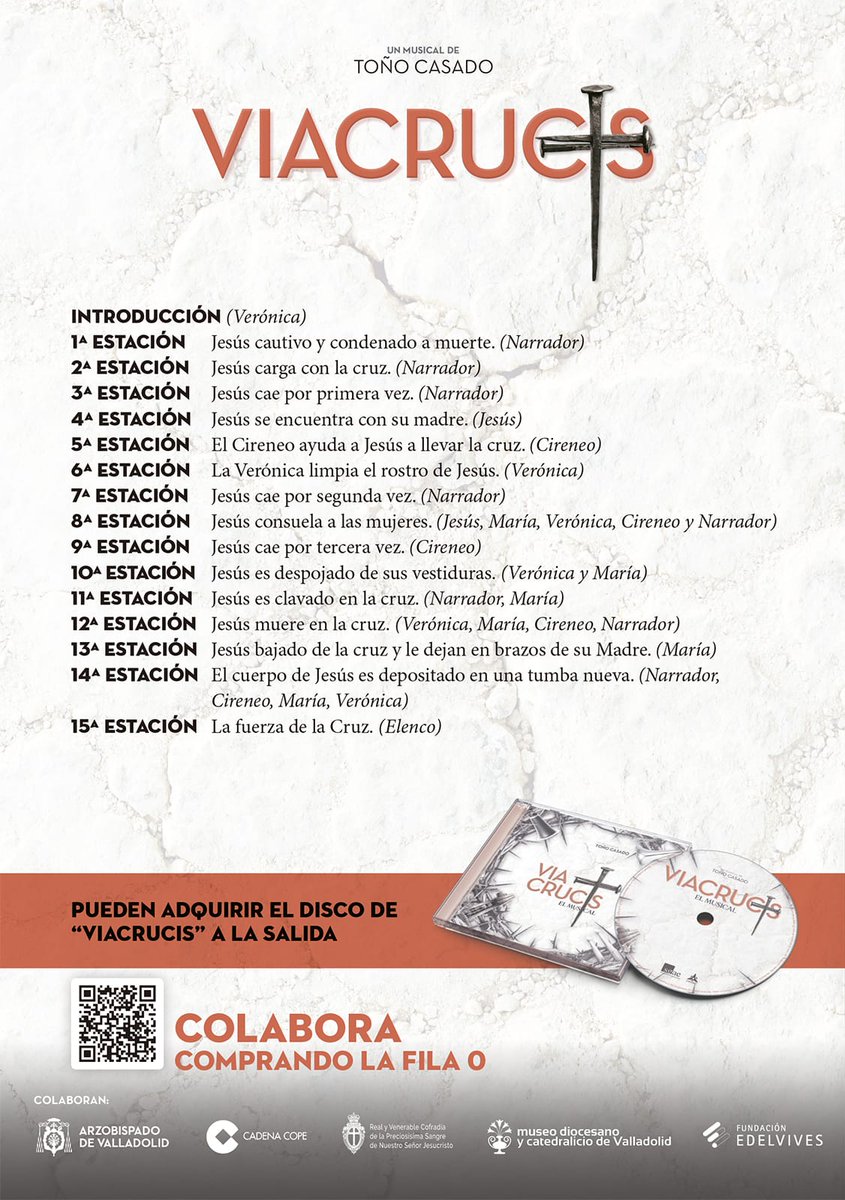 archiValladolid's tweet photo. 'Vía crucis. El musical', de @tonocasado, el merjor pórtico para la Cuaresma y Semana Santa de #Valladolid. Accede a las últimas entradas del pase matutino (11h) en #Catik.org https://t.co/xcJUwIa2yb