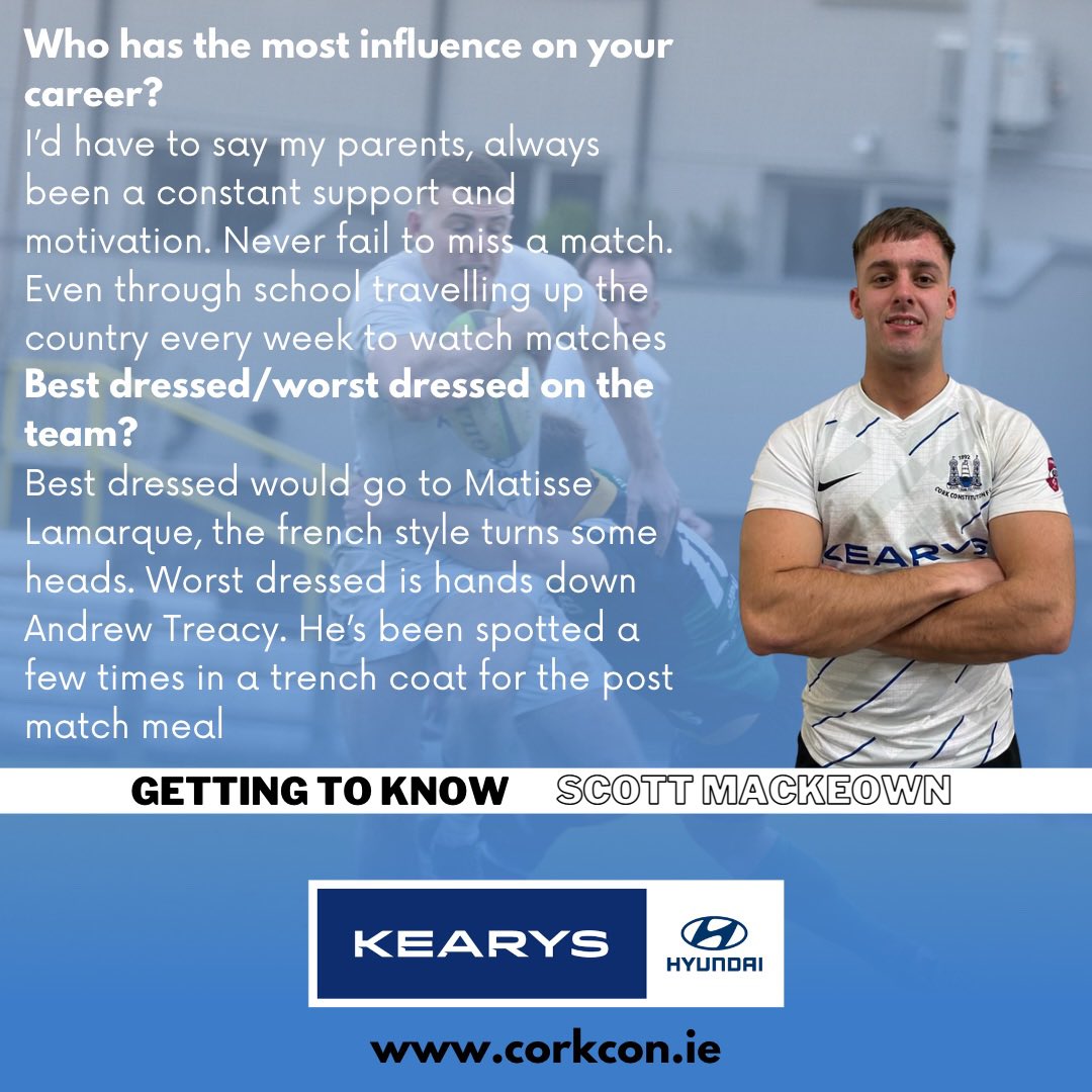 CorkConRugbyFC's tweet image. 𝗚𝗘𝗧𝗧𝗜𝗡𝗚 𝗧𝗢 𝗞𝗡𝗢𝗪 𝗦𝗖𝗢𝗧𝗧 𝗠𝗔𝗖𝗞𝗘𝗢𝗪𝗡 👋🏻
This week we get to learn more about our player, Scott Mackeown! See below ⬇️ to learn more about Scott.
#GettingToKnow #CorkCon #PositiveEnergy #Rugby