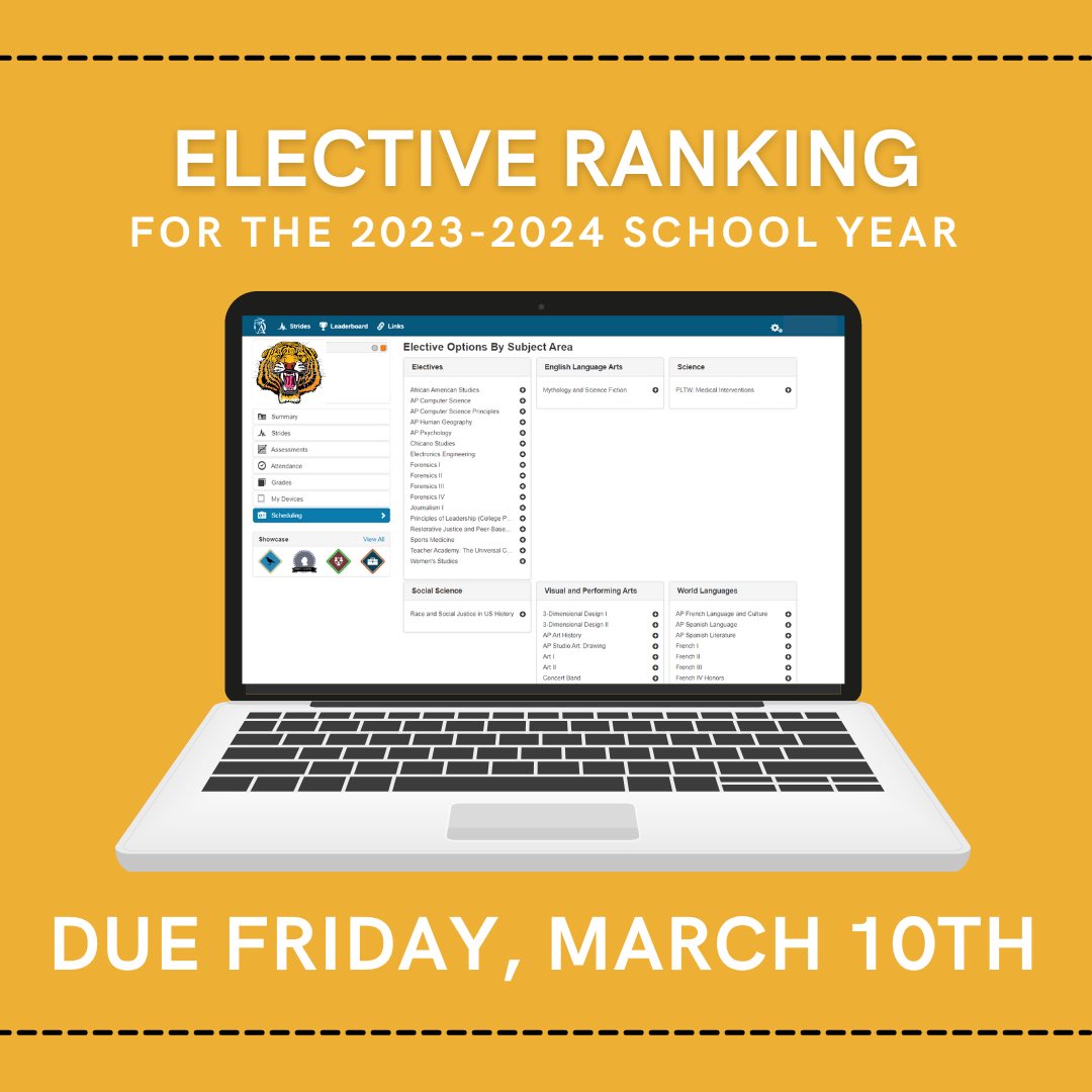 ehs_counselors's tweet photo. Counselors have completed Elective Ranking presentations for 9th-11th grades. Reminder: elective ranking is due by March 10th. Pick your electives or your counselor will pick for you 😜 Visit the counseling website for more Pre-Registration information. https://t.co/H5uDTL0sIg