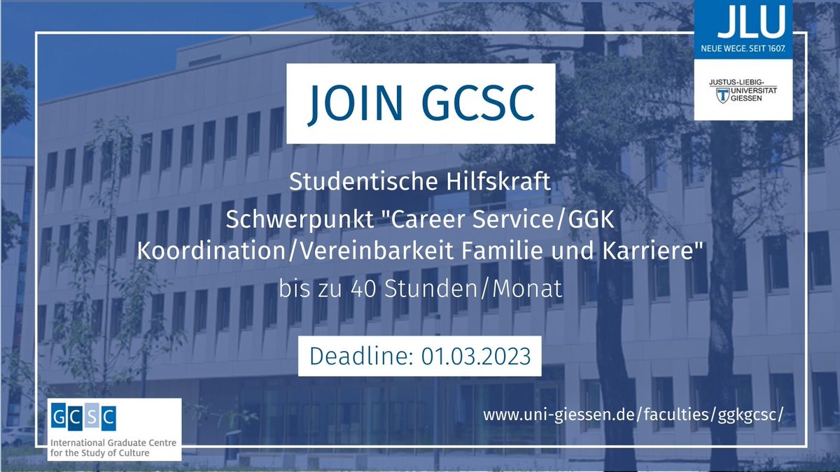 GCSC_JLU's tweet photo. 📢 #Studijob: Redaktionelle Arbeit &amp; #Event|organisation sind dein Ding? Dann bewirb dich jetzt und erhalte als #SHK Einblicke in ein internationales Forschungszentrum. Wir freuen uns auf Unterstützung im #TeamGCSC! ℹ️ https://t.co/fL0lAdJK2g
@jlugiessen #GraduateStudies https://t.co/QNGpaveFVK