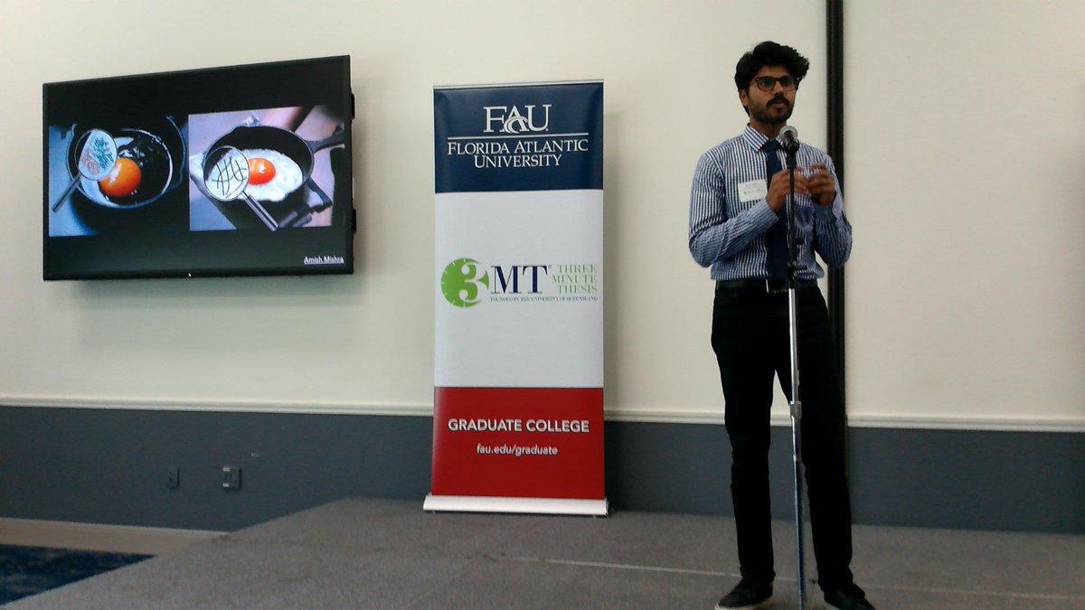 Amish Mishra, graduate student from @FAUScience presenting “So, you wanna build a protein?' #FAU3MT #3mt #ThreeMinuteThesis #Science #FAUGradCollege #research #scholarship