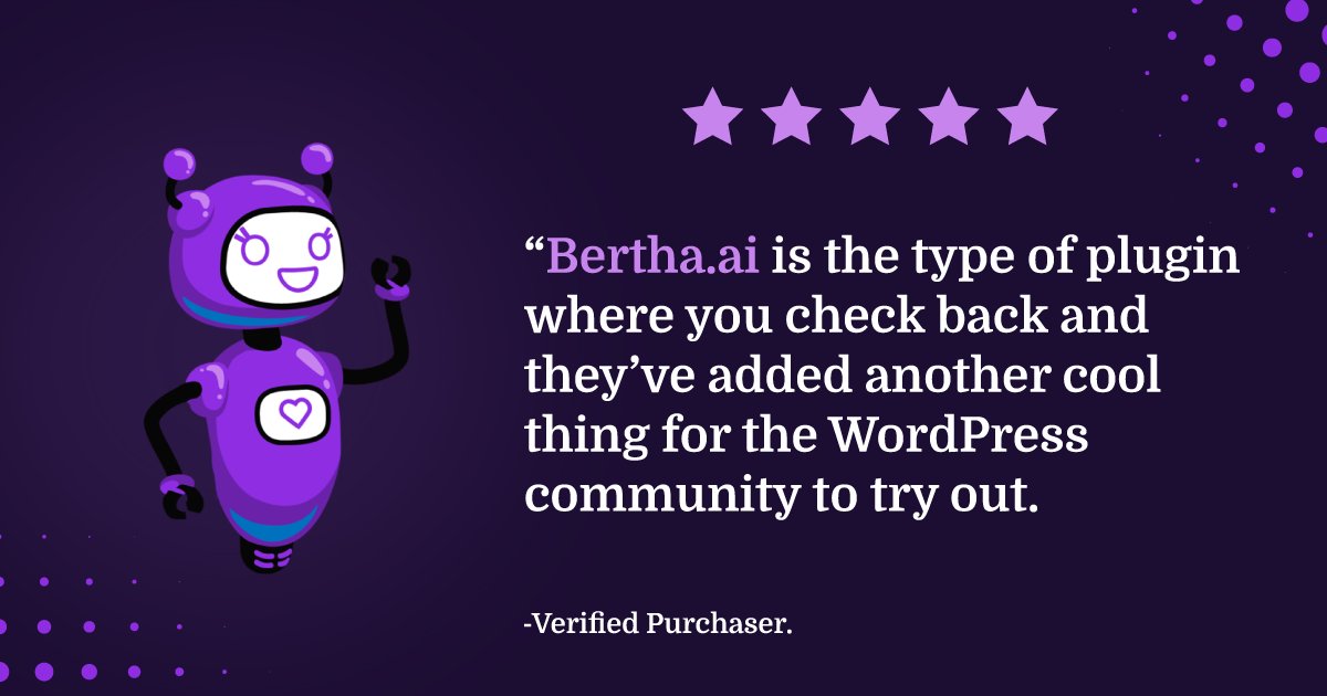 BerthaAI_'s tweet image. 💜 

#BerthaAI #AICopyWriting #ChatGPT #WordPress #WordPressCommunity