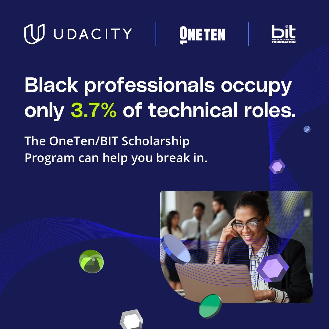 FREE Tech Training: @udacity/@OneTen/@bitfoundation offering scholarships to Black job-seekers without 4-year degrees across the US to advance their skills in business analytics, digital marketing, or front-end web development. 

Apply now or share: justsolvent.com/udacity