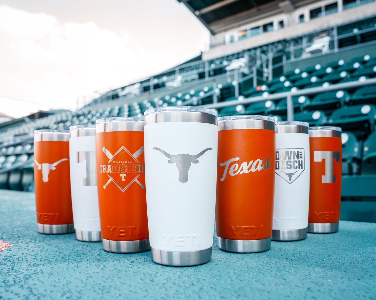 TexasLonghorns's tweet photo. Introducing the baseball @YETICoolers collection 🤩

available all season long at UFCU Disch-Falk Field

#HookEm https://t.co/nrcY8thjvh
